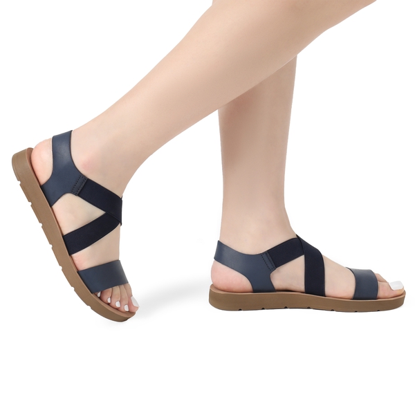 Criss Cross Ankle Strap Flat Sandals - NAVY - 5